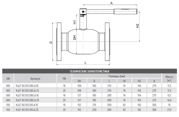 Кран шаровой КШТ 60.103.080.А.16 Broen Ballomax