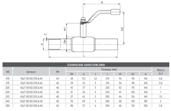 Кран шаровой КШТ 60.102.015.А.40 Broen Ballomax