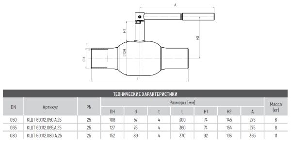 Кран шаровой КШТ 60.112.050.А.25 Broen Ballomax